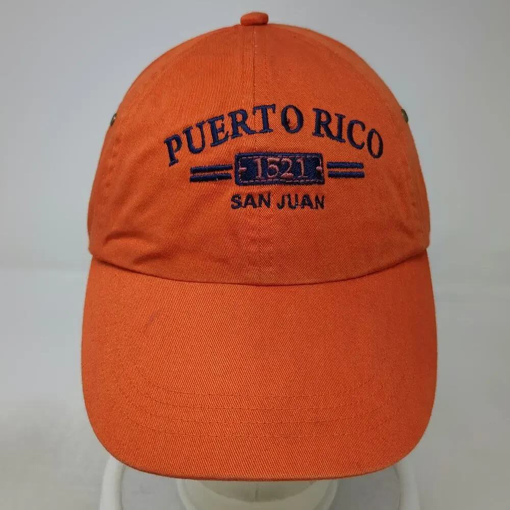 Anvil Baseball Cap Orange One Size Slideback Puerto Rico San Juan Cotton Hat